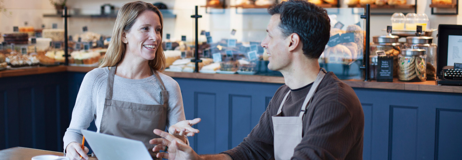 two business partners talking