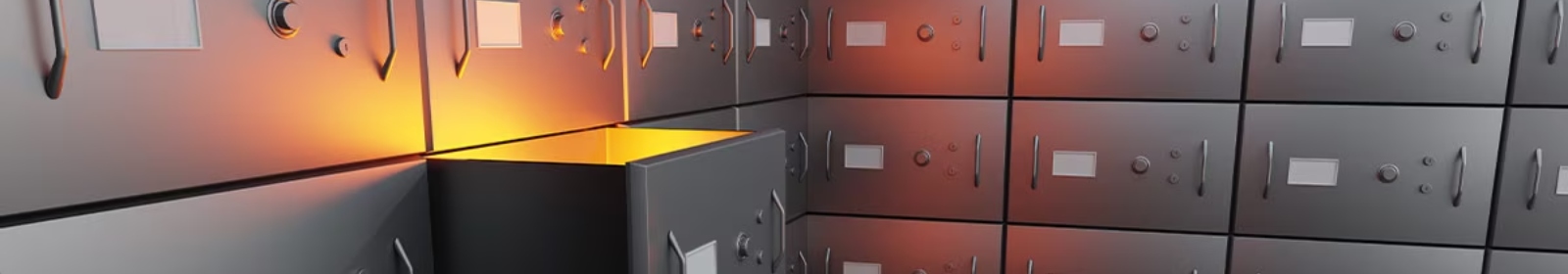 a safe deposit box glowing